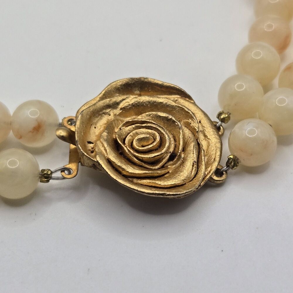 Vintage 2 Strand Choker Necklace Honey Yellow Lucite Beads Gold-Tone Rose Clasp - Picture 2 of 10
